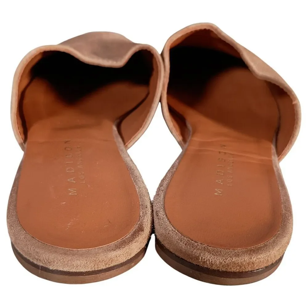 Madison Los Angeles Mule Shoe Flats Tan Suede Leather Womens 38.5/US 8.5